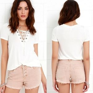 Blank NYC Wedge Denim Button Fly Short Blush Pink size 26 Boho